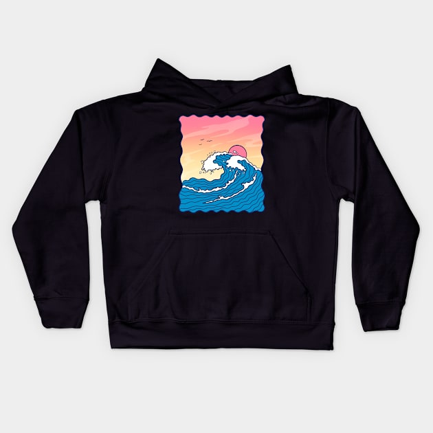 Landscape Wave Sunset Tropical Beach Kids Hoodie by Trippycollage